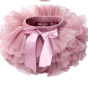 Pink Tulle Skirt with Ruffled Layers and Satin Bow